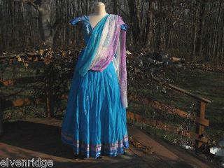 Piece Blue, Pink, and Purple Indian Gopi Skirt Set with Scarf