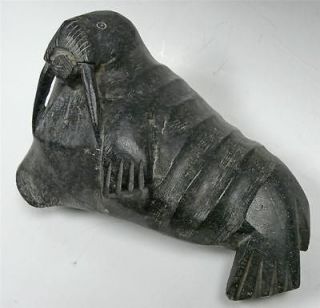 LARGE HAND CARVED INUIT SCULPTURE WALRUS SOAPSTONE