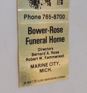 1970s? Matchbook Bower Rose Funeral Home Rose Kammeraad Marine City MI