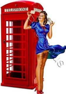 Retro British Red Phone Booth Pinup Waterslide Decal for toolbox