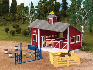 Breyer Stablemates Red Stable Barn Set w 2 Horses, Jump, Corral & More