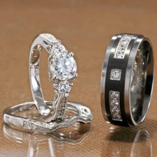 And Hers Titanium 925 Sterling Silver Wedding Bridal Matching Ring Set