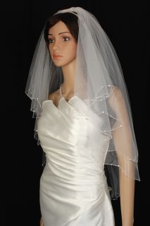 Wedding Veil Bridal Bride Two Tier Scalloped Elbow Diamond Off White