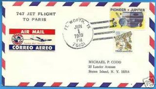BRANIFF  FORT WORTH / PARIS, FRESH 747 JET FIRST FLIGHT COVER, #BN