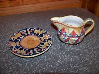 Vintage Italian S.C.U. Gubbio Art Pottery Dragon Creamer and Saucer