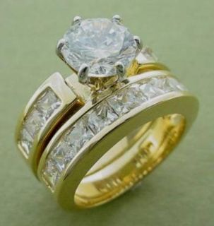New 14KT Gold Overlay Wedding Ring CZ Set   Size 4