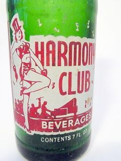 vintage ACL Soda Bottle green gls HARMONY CLUB / CLEVELAND  7 oz