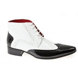 Mens Brogue Funky Pointed Gangster Leather Lined Party Patent Boots