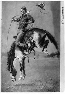 Bucking bronco,cowboy, horseback riding,hat,sad dle,horses,F Remington