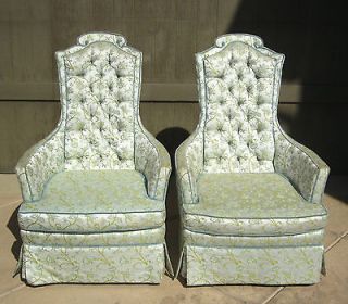 Pair of Two Vintage Green Silk Brocade ARM CHAIRS French Provincial
