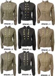 MILITARY BUTTON DOUBLE BREASTED JACKETS WOMENS TRENDY COATS 8 14