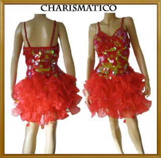 RED Drag QUEEN fluffy skirt latin dance ballroom dress