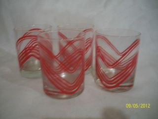 Vtg 4~Georges Briard Clear w Red Swirl stripes 12 oz glasses ON THE