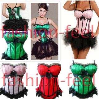 Sexy Lady Satin Padded Bra Boned Lace Up Bustier Corset G String S 2XL