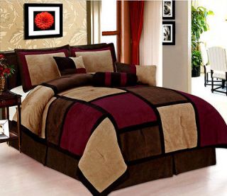 New Burgundy Brown Black White Suede Comforter Set Queen,King ,Cal