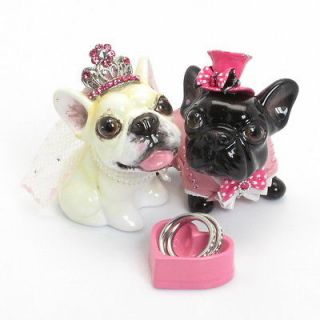 French Bulldog Wedding Cake Topper with Little Pink Bowl Ring Bearer