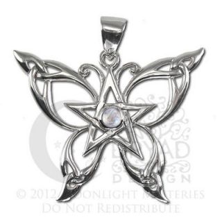 Moonstone Butterfly Pentacle Pendant Goddess Wicca Jewelry Fairy