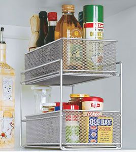 Two Tier Sliding Steel Wire Mesh Baskets for the Cabinet Pantry