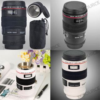Camera Lens Cup EF Macro 100mm Thermos Travel Tea Coffee Mug + Pouch 2