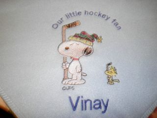 106 Personalized Embroidered Blanket with Snoopy Playing Hockey