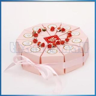 Wedding Favor Box Pink Ribbon Cake Slice Boxes Baby Shower w/ Cute