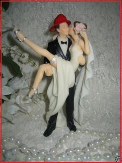 FUNNY SEXY NEW WEDDING KISSING FIREMAN CAKE TOPPER