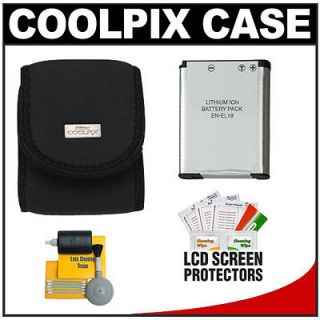 Nikon COOLPIX Camera Case + EN EL19 + Clean Kit for S100 S3100 S3300