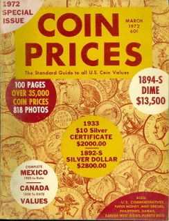 1972 Coin Prices Magazine 1894 S Dime/Silver Dollar/Certifi cate