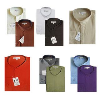 New Mens Classic Dress Shirt Mandarin Collar (Collarless) Hidden