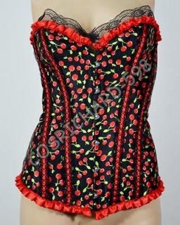 sexy lace up lady s red cherry pattern corset bustiers
