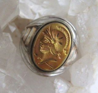 Uncas Sterling Ring Vintage Silver Gold Cameo Intaglio Roman Soldier