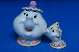 Beauty Beast Mrs Potts Chip Teapot Ceramic Salt Shaker Set Disney