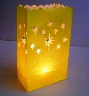 10 Yellow Stars Paper Candle Party Lantern Luminare Bag