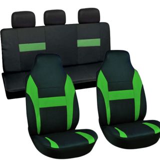 Set Green Black Integrated + Matching Bench Car High Back Seat Covers