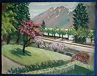 SUPERB OIL PAINTING WITH GOUACHE SWISS MOUNTAIN VIEW 1955 ORIGINAL