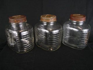 Antique 6 Art Deco Glass Coffee Storage Jars w/Lids Home Kitchen