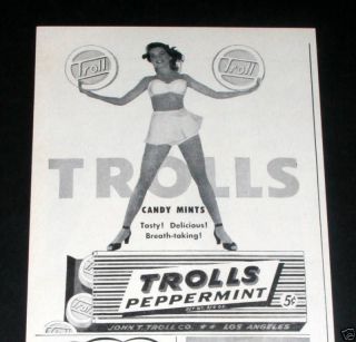 1946 OLD MAGAZINE PRINT AD, TROLLS, PEPPERMINT CANDY MINTS