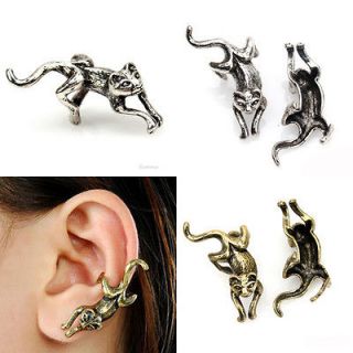 Gothic Cool Punk Cartilage Cat Ear Stud Cuff Wrap Clip Earrings No
