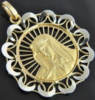 Italian Estate Vtg Two Tone 18K Gold Round Madonna Religious Medal