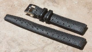Black 16mm Tropic type watch band perforated rubber NOS