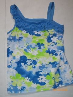 justice girls shirt size 14 tank top blue green flowers islet
