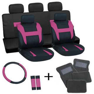 18pc Set Pink Black Car Seat Cover Wheel+ Belt Pad + Head Rest + gray