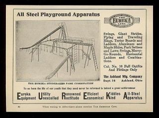 Eureka steel playground equipment slide etc photo vintage print ad