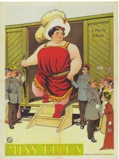 Vintage Circus Freak Show Poster Miss Ellen Gigantress Fat Lady A3