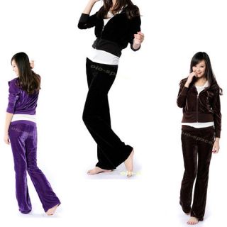 NEW Velour Hoodie Track Suit Sport Celeb Outfit Woman Jacket Pants
