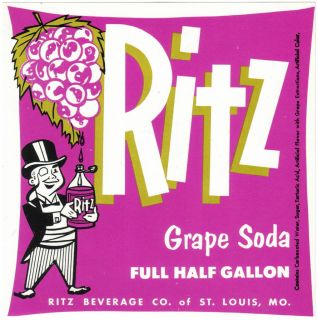 Old soda pop bottle label RITZ GRAPE SODA Half Gallon St Louis