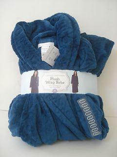 Carole Hochman Womens Plush Wrap Robe Side Pockets Full Lenght Blue