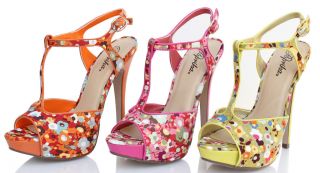 Flower Canvas T Strap Ankle Strap Platform High Heel Zelda Orange