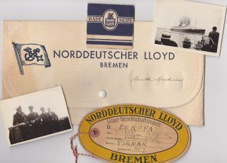 NORDDEUTSCHER LLOYD BREMEN CRUISE SHIP LINER 1930s WALLET LUGGAGE TAG