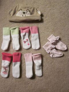 Carters brown monkey cotton hat + Carters 4 pair newborn socks 0 6